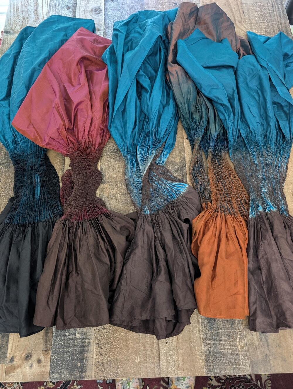 Hand Dyed Silk Scarves Lot 5 Shibori Pleated Ombre Fabric Craft Art Wrap